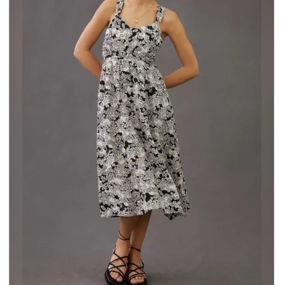 Anthropologie Dresses & Skirts - Anthropologie Black & White Floral Linen Midi Dress – Size M – NWT